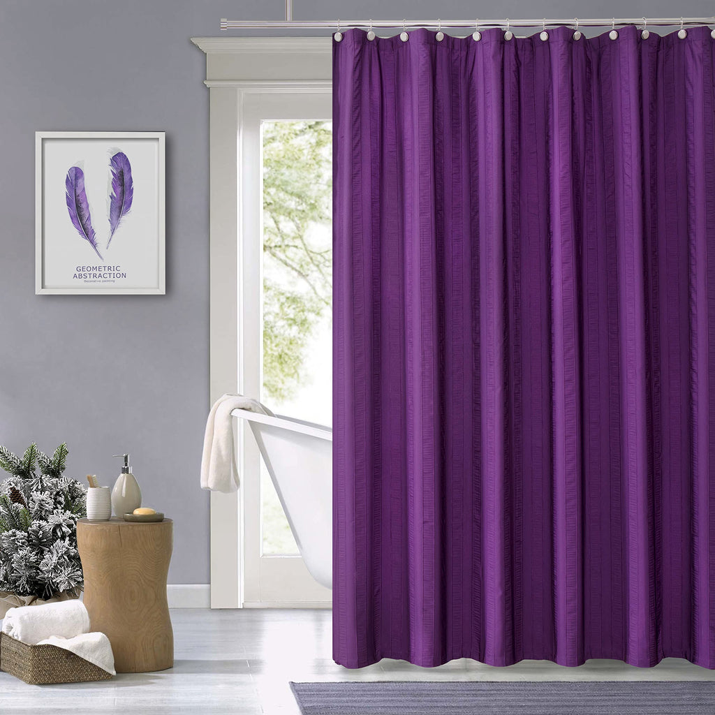 Purple Shower Curtains Gathered Stripe Seersucker Puckered Ruffle Decorative Pattern for Modern Elegant Bathroom Spa