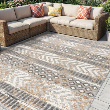 Tribal Stripe Indoor/Outdoor Area Rug, Beige
