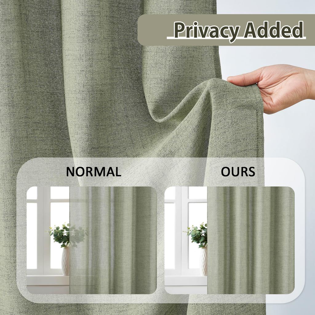 102 Inch Long Curtains Pinch Pleat, Back Tab Sheer Pleated Curtains Dining Room, 102 Length 2 Panel Set, Sage Green