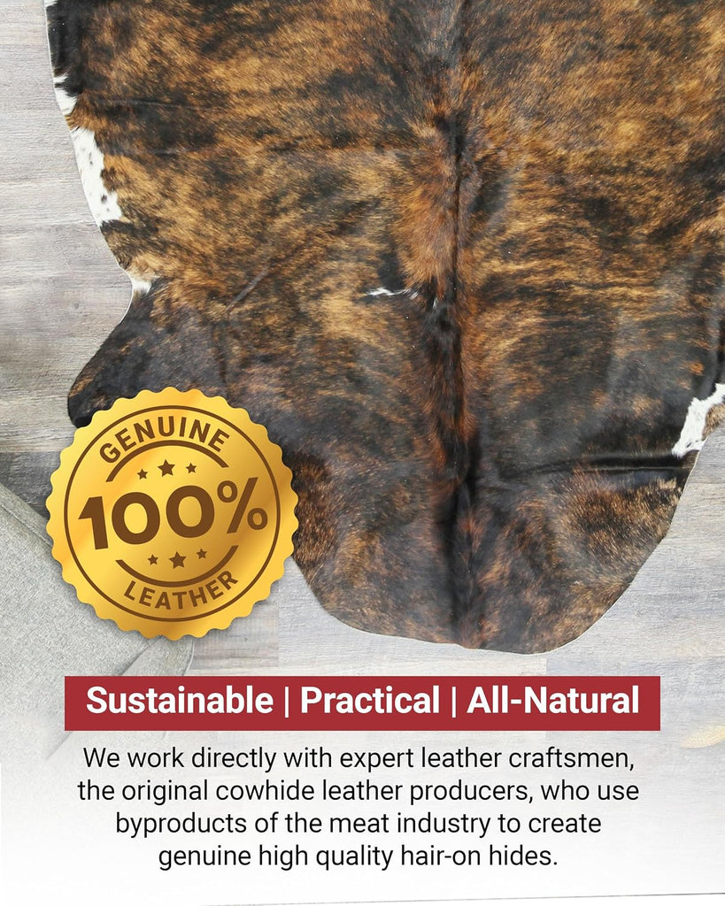 Dark Brown Brindle Cowhide Rug 6x8 ft, Real Hair on Hide Rug | Dark chocolate brown brindle stripes. Genuine hair on