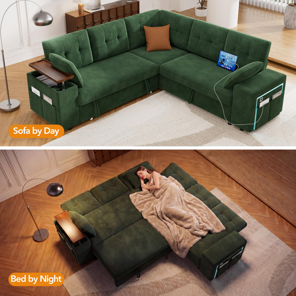 5 Seat Modular Sectional Sleeper Sofa with Pull Out Bed, L-Shaped Couch with Reclining Backrest, Lift Top Storage