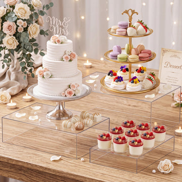 3 Pack Extra Large Acrylic Risers - 14", 12", 10" Clear Display Stands with Hollow Bottoms, Cube Buffet Riser Boxes