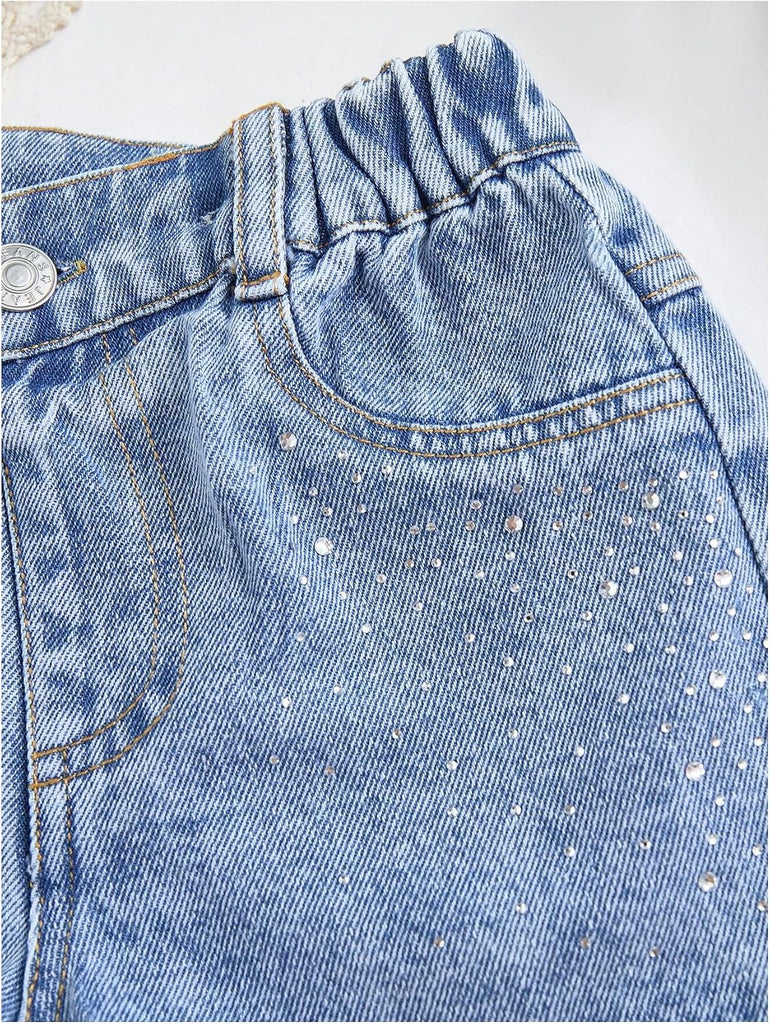 Girl's Jean Shorts Sparkly Rhinestone Denim Shorts Summer Jorts