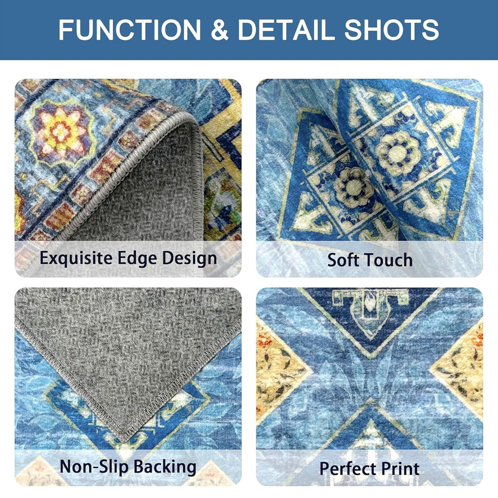 Kitchen Rugs Sets of 3 Non Slip Washable Kitchen Mats for Floor, Light Blue