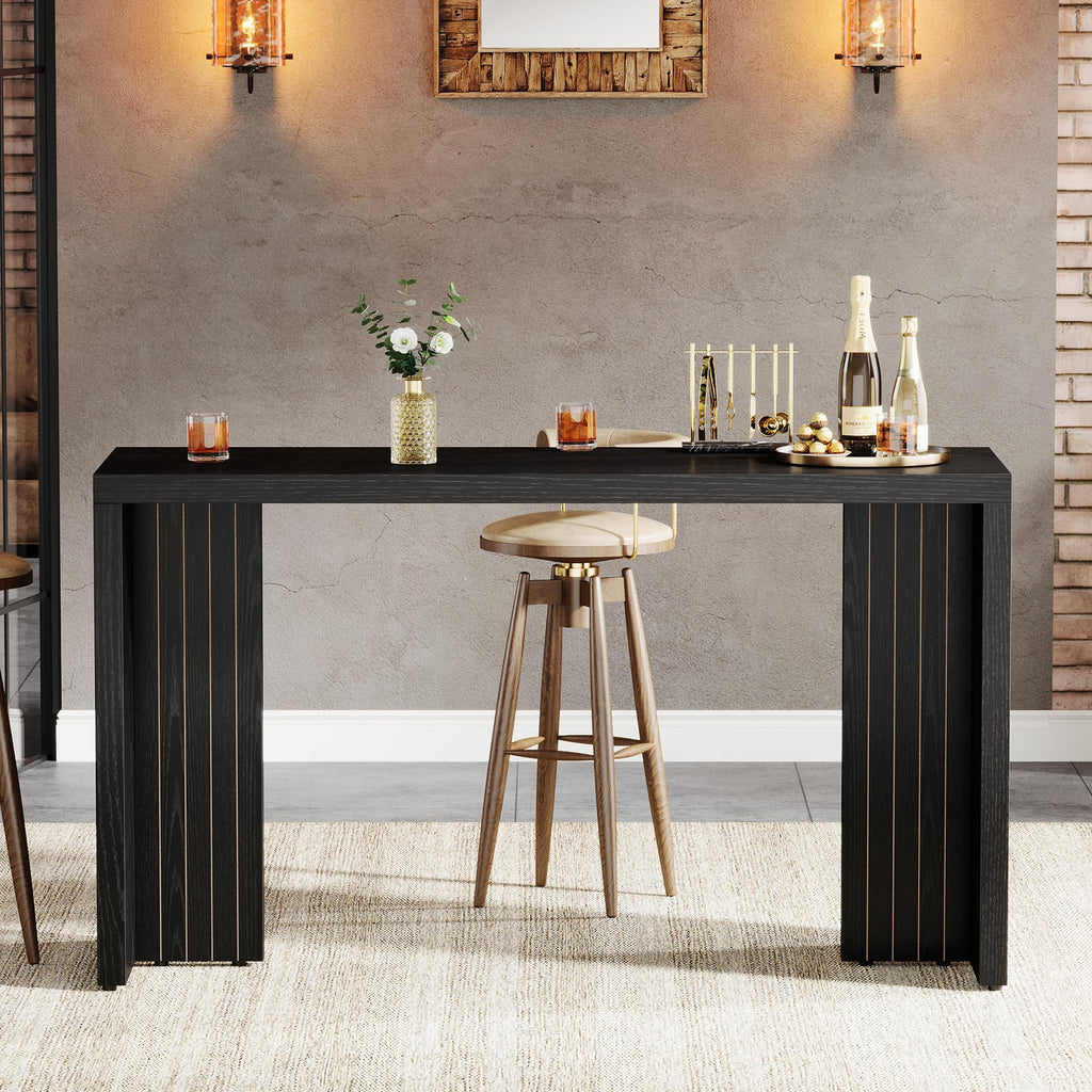 55.12-Inch Long Bar Table, Modern Counter Height Pub Table with a Spacious Tabletop, Rectangular Home Coffee Bar Unit