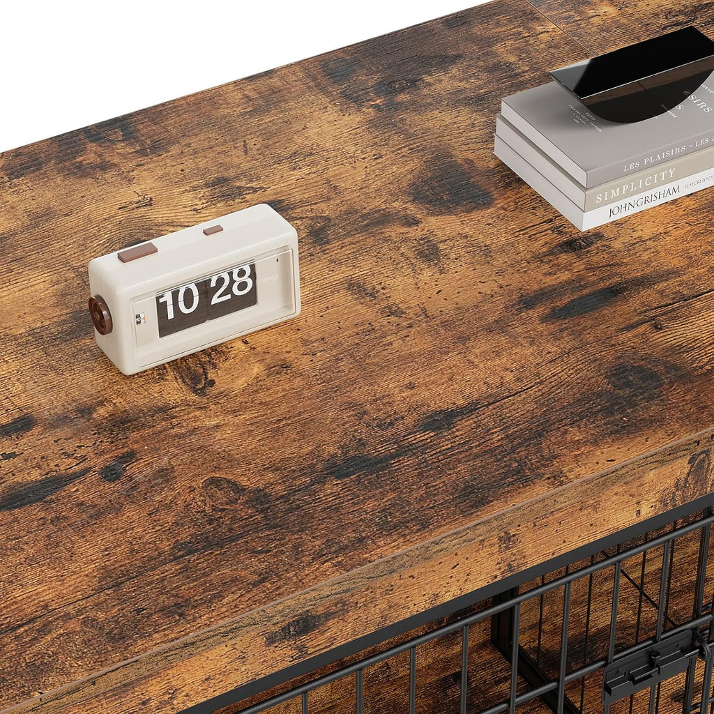 Dog Crate Furniture for 2 Dogs, Large Double Dog Crate Furniture with Divider, Wooden Indoor Kennel TV Stand