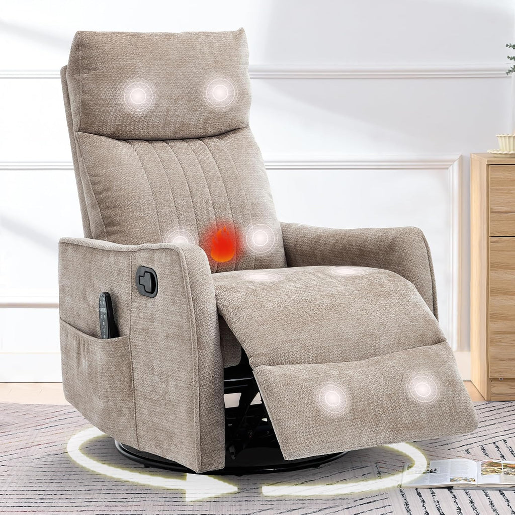 Swivel Rocker Recliner, Glider Rocker Recliner Chair, Manual Reclining Chair with Heated Massage, Small Spaces