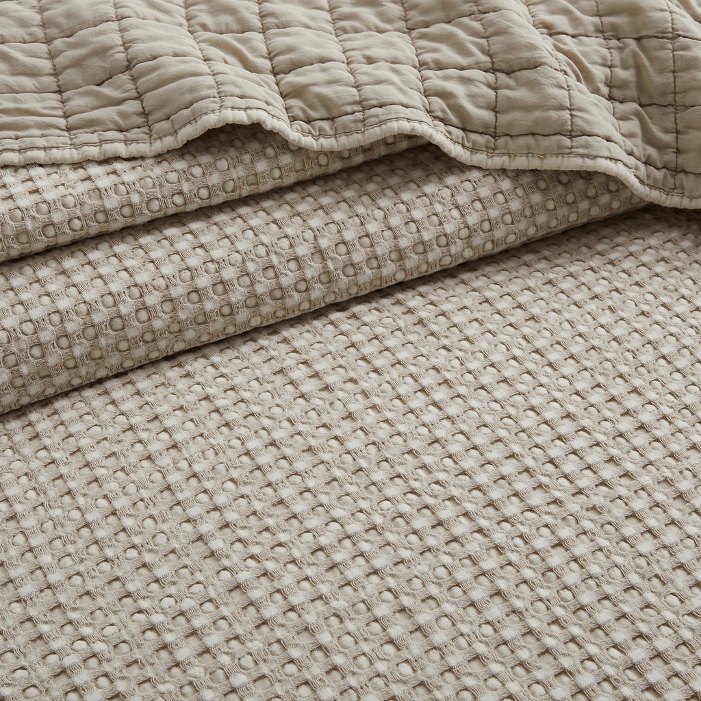 Mills Waffle Bedspread Set (122x106in) with 2 Pillow Shams (36x20in) - Undyed Wheat - Cotton Waffle