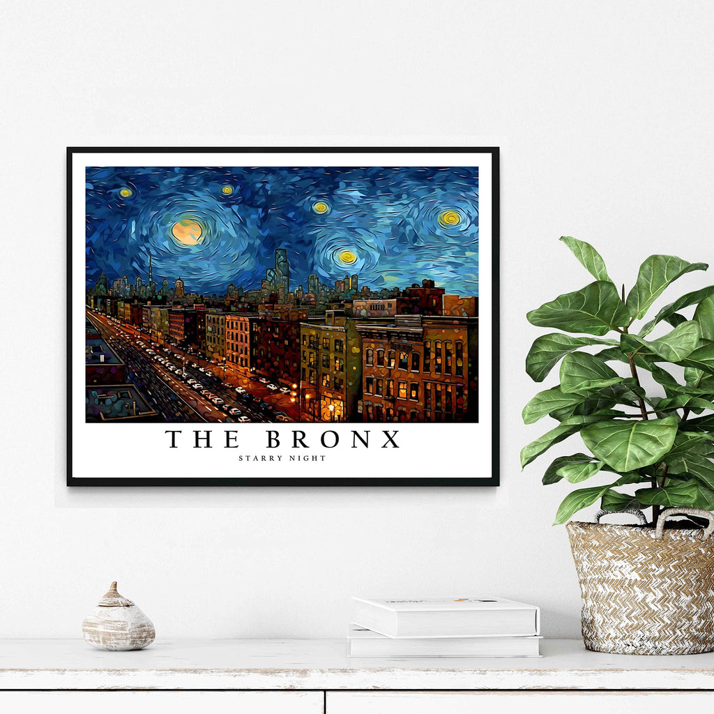 The Bronx Black Framed Art Print Poster, Van Gogh Starry Night Theme Black Framed Wall art Painting Decor, Art Home
