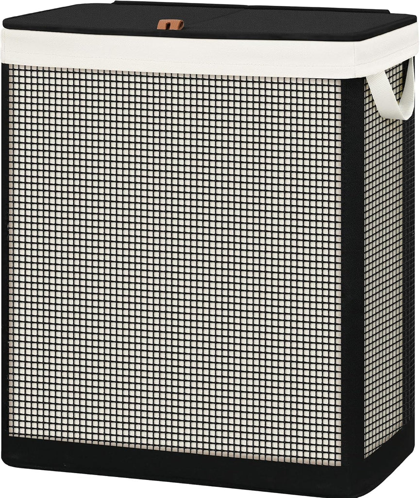 Double Laundry Hamper with Lid, 140L Large 2 Section Laundry Sorter, Laundry Basket with Removable Washable Canvas
