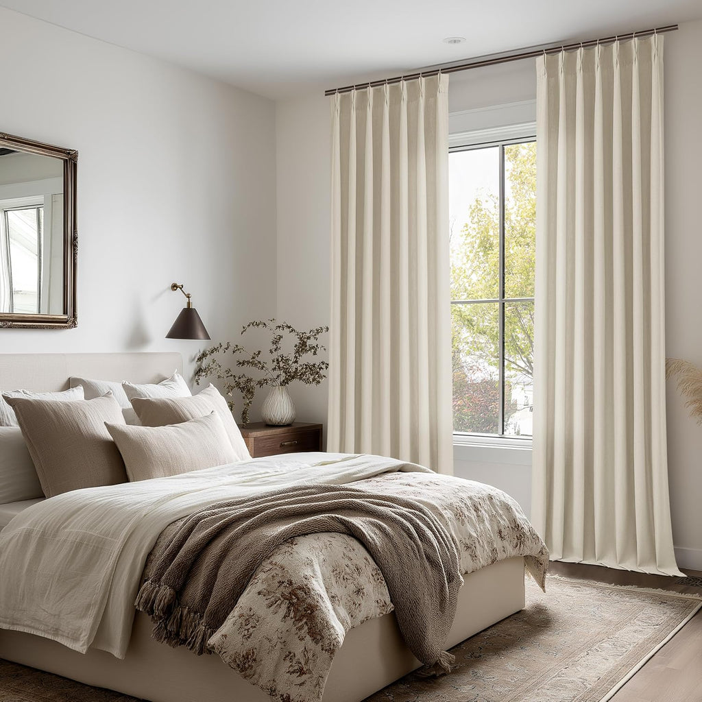 Neutral Linen Curtains 102 Inch Long Pinch Pleated 2 Panels for Living Room Light Filtering Semi Sheer Pinch Pleat