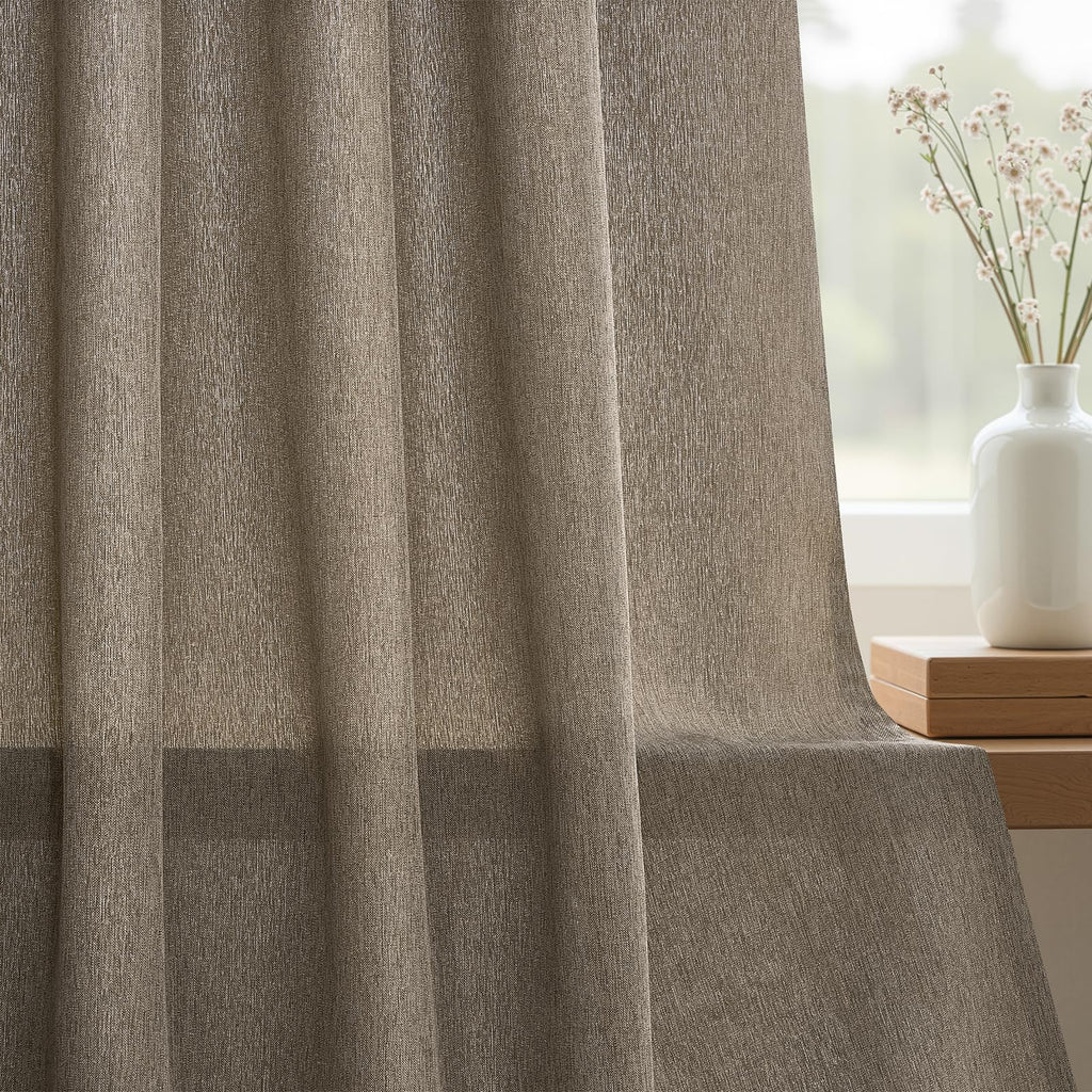 105 Inches Length Pinch Pleated Linen Curtains 2 Panels Burlywood