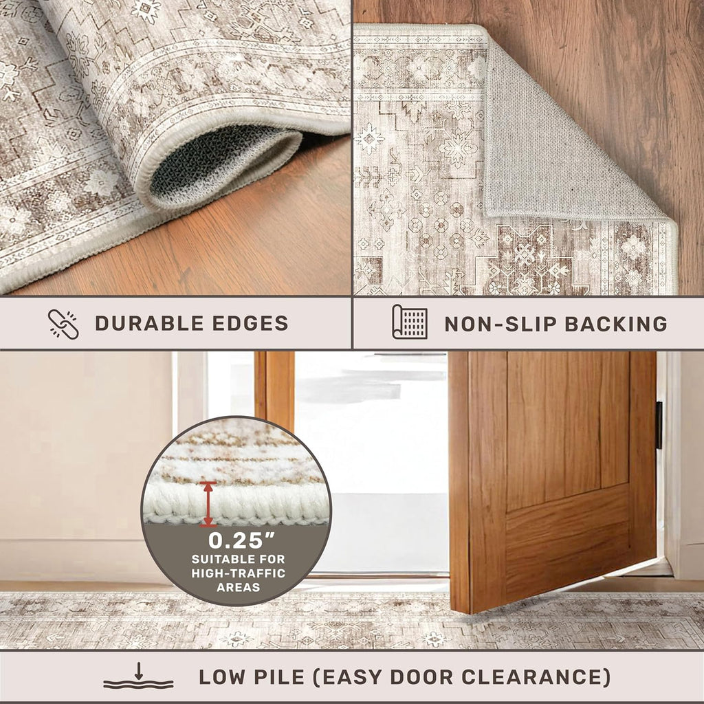 Washable Neutral Farmhouse Large Entryway Rug, 3x5 Area Rugs