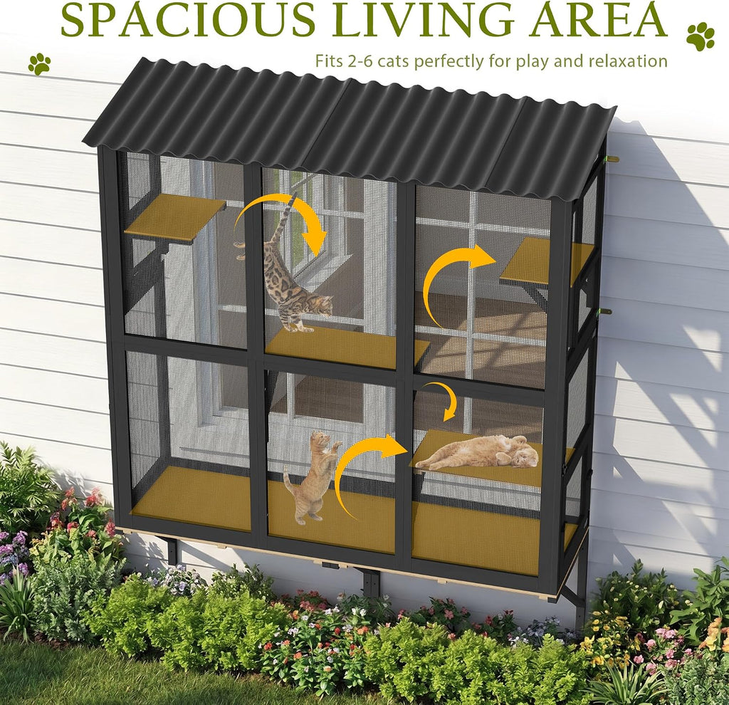 Outdoor Cat Catio with Shelf, Cat Window Perch for Large Indoor Cats