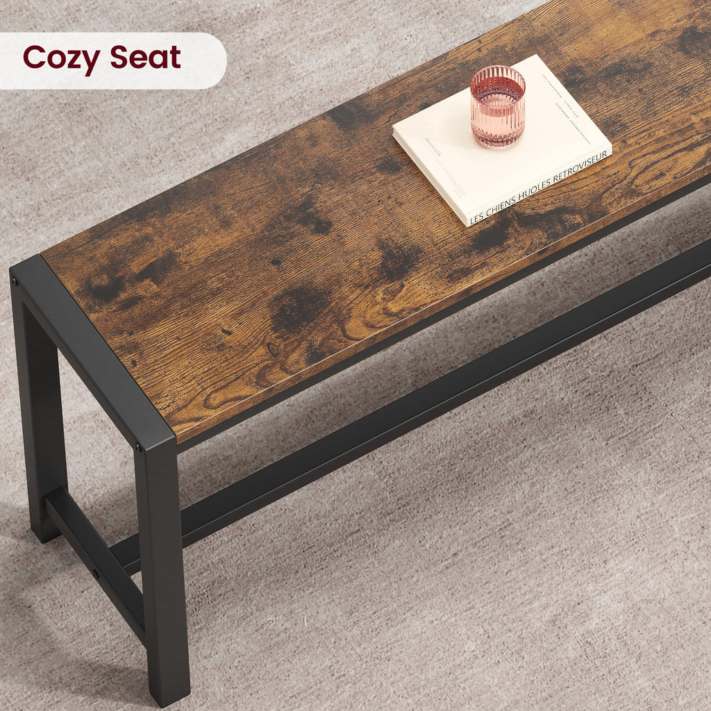 Dining Table Set for 4, Kitchen Table with 2 Metal Wood Benches, Rectangular Room Dining Table Set, 3 Piece Bench