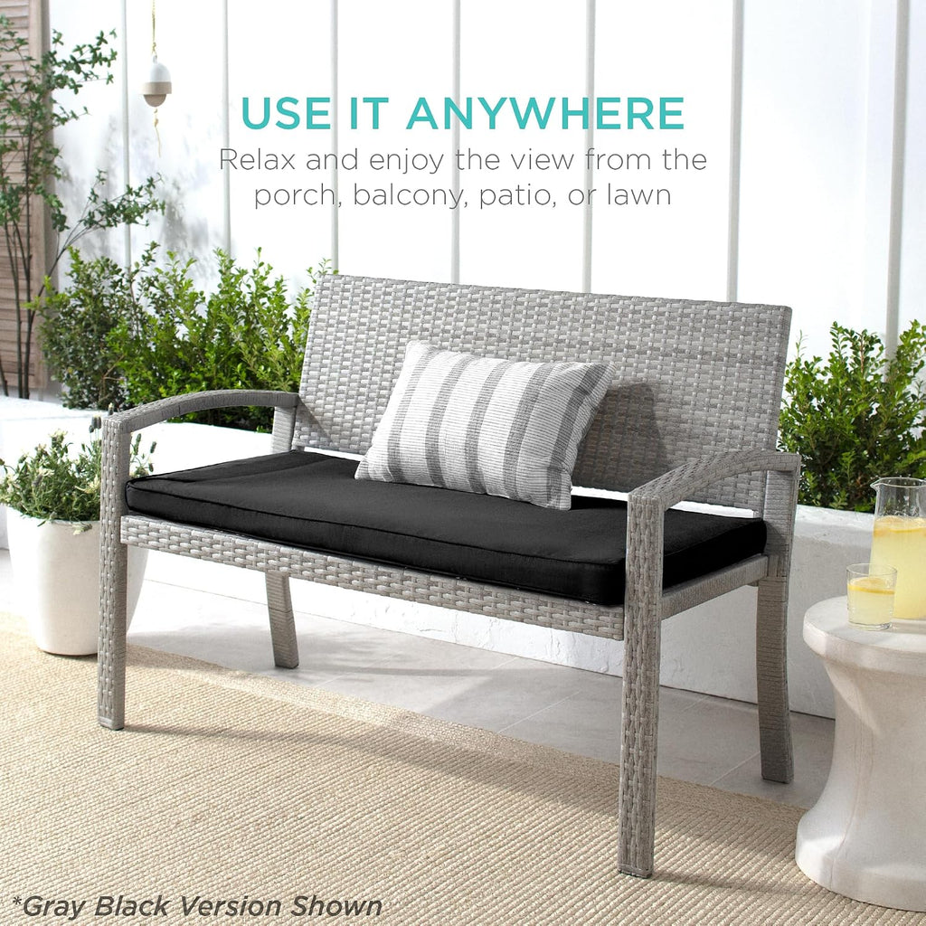 Outdoor Bench 2-Person Wicker Garden Patio Benches Seating Furniture for Backyard, Porch w/Seat Cushion, 700lb