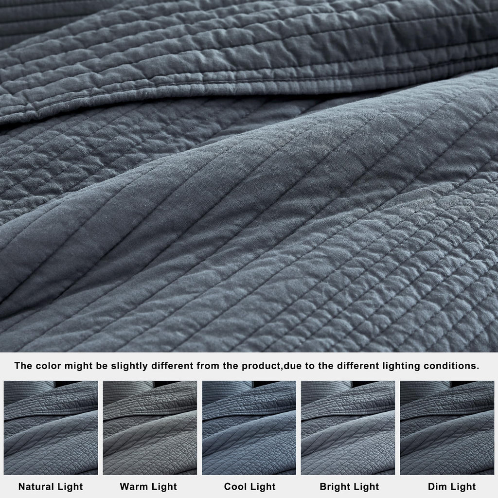 100% Cotton Striped Channel Quilt Set, Dusty Blue