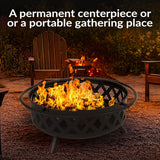 Sunnydaze Crossweave Outdoor Fire Pit - Wood-Burning Fire Pit for Outside with Spark Screen, Poker and Round Cover - 36-Inch - Black - Image 7