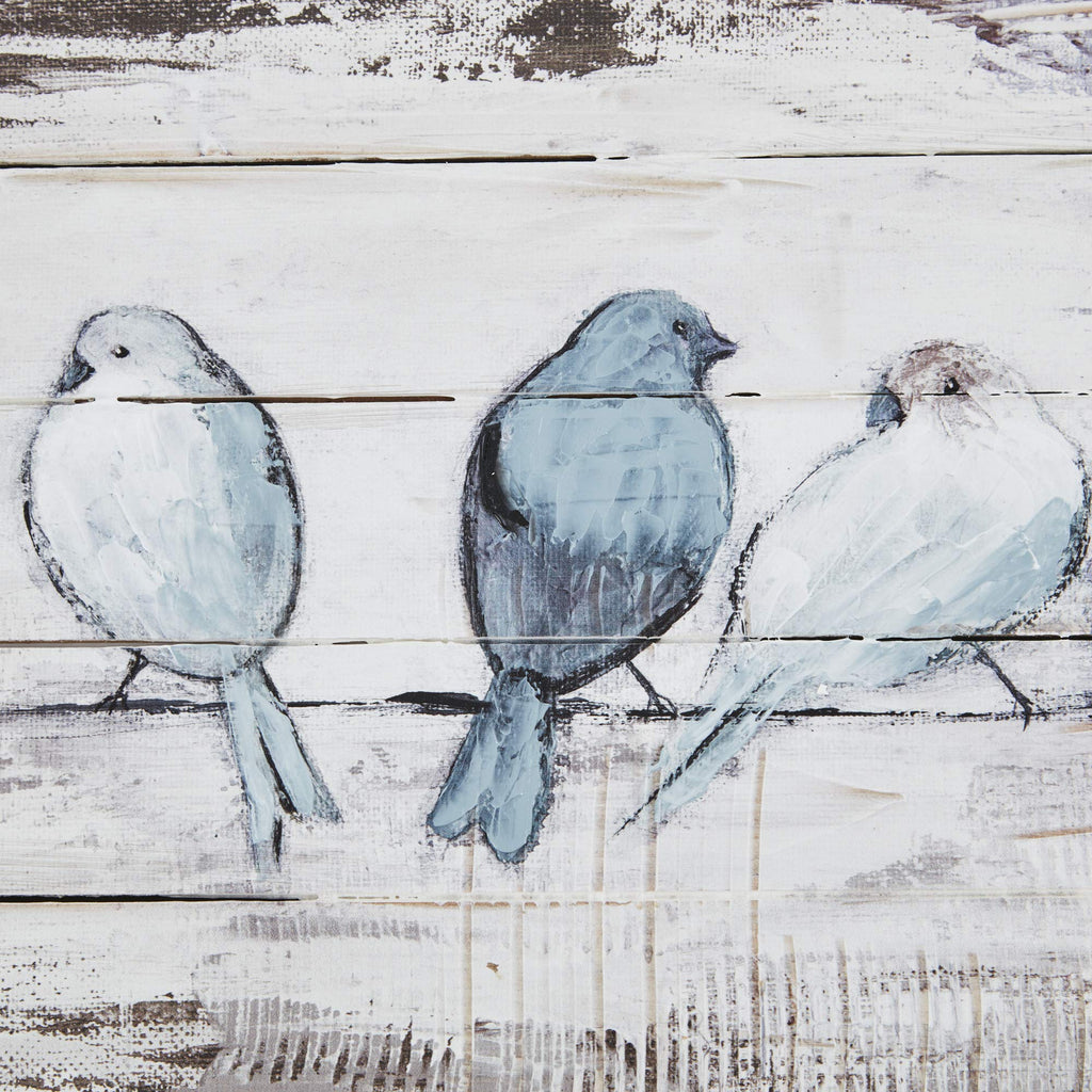 Perched Birds Wall Art Living Room Décor - Hand Painted Wood Plank, Home Accent Farmhouse Bathroom Decoration