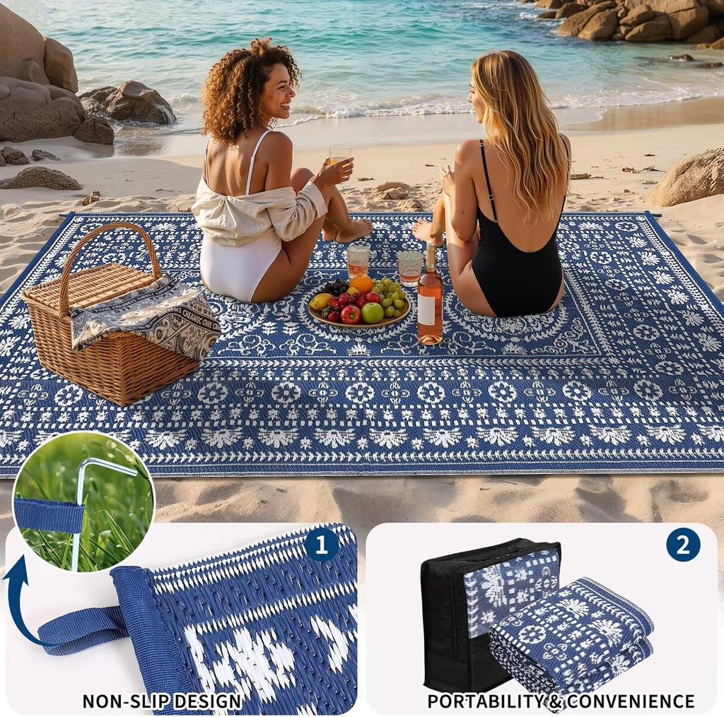 Reversible Outdoor Rug 6x9, Waterproof Outdoor Area Rug, Modern Medallion Indoor Outdoor Rugs, Plastic Straw Rug for