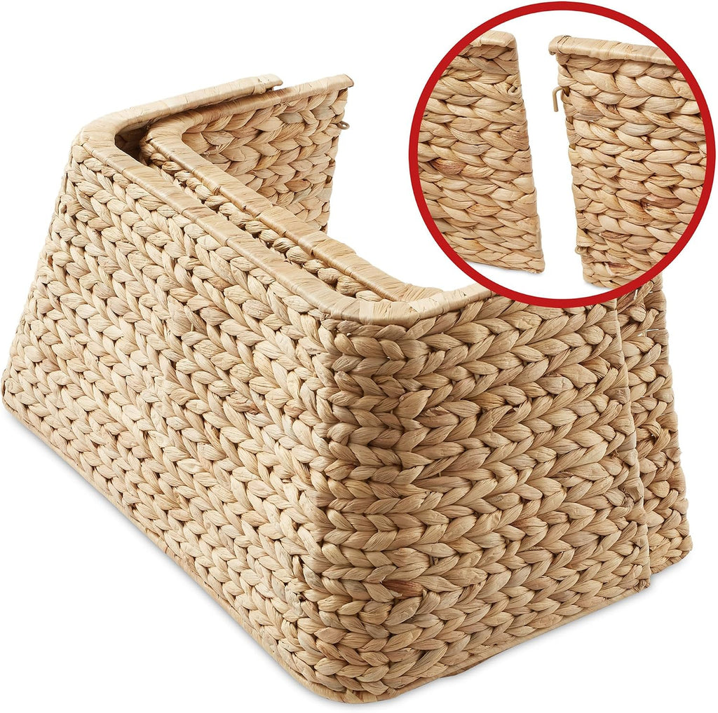 22-Inch Christmas Tree Collar, Water Hyacinth Woven Tree Square Base Cover with Cord Cut Out, Natural