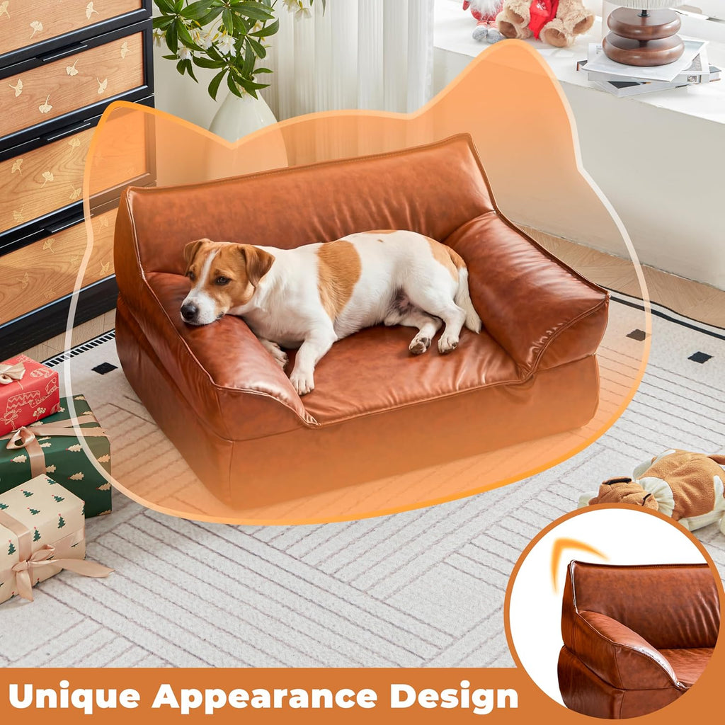 Dog Couch Bed Leather Elevated Dog Sofa for Small Medium Dog Under 50lbs