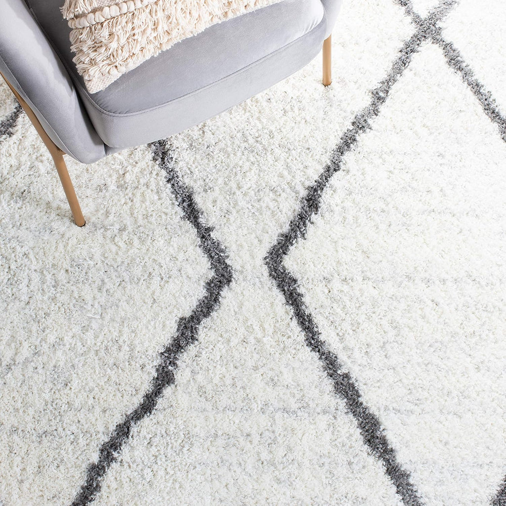 Area Rug - August Shag Collection - Large - Ivory & Grey, Moroccan Pattern, Non-Shedding & Easy Cleaning, Plush
