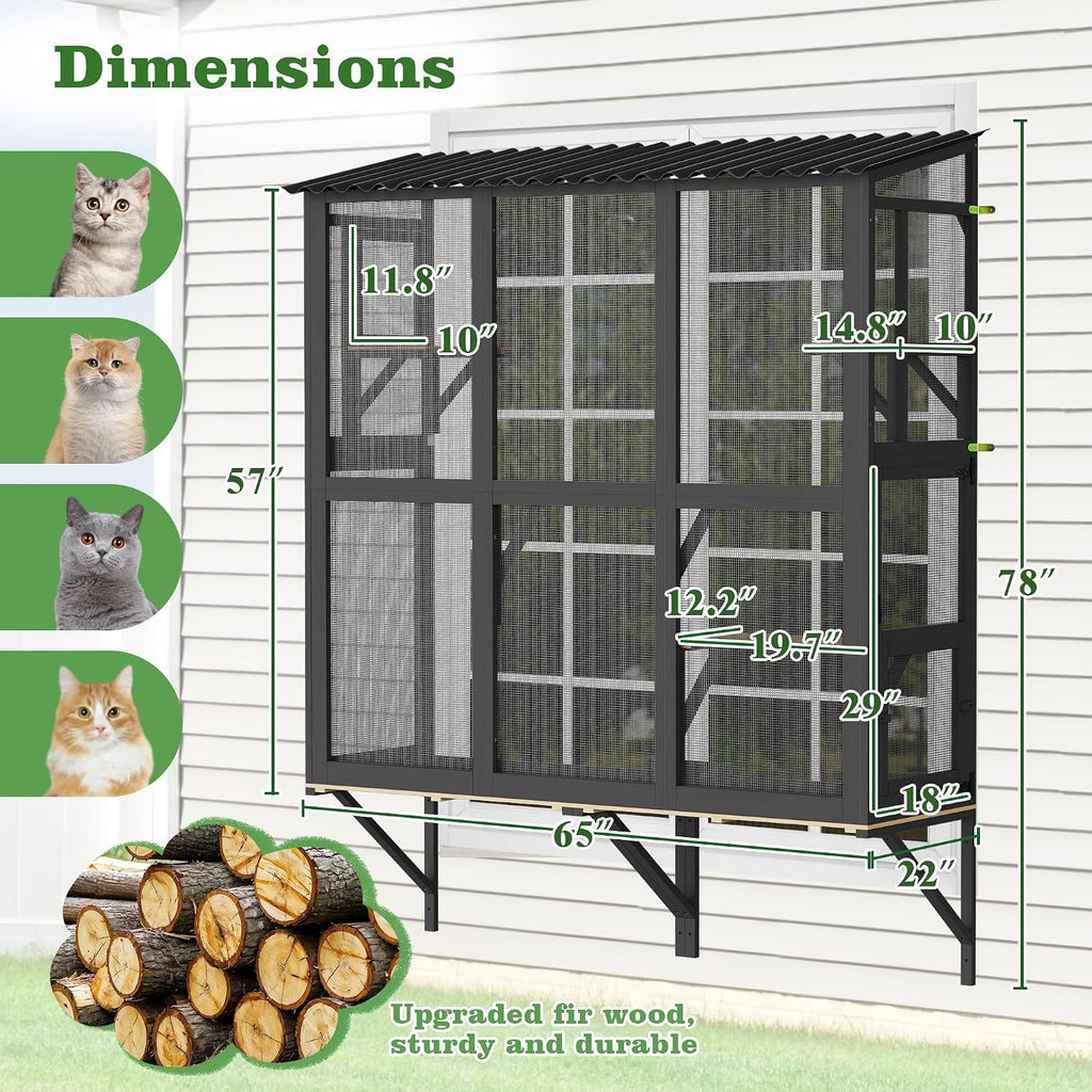 Outdoor Cat Window Perch, Catio Cat Enclosure with All-Weather Roof