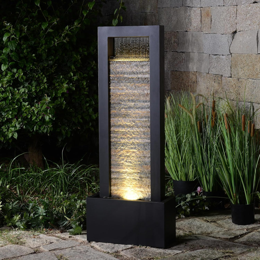 Versatile Zen Metal Fountain with Stone Brick Accent