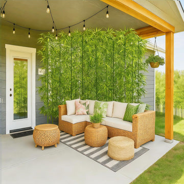 7/8ft Tall Artificial Bamboo Tree 10 Pack, Removable Faux Bamboo Outdoor with Encrypted Silk Leaves for Garden Fence