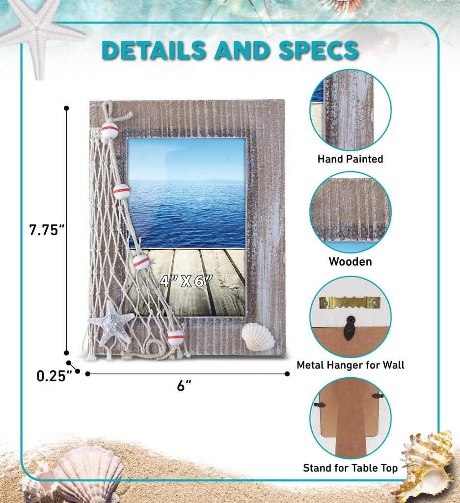 Brown Nautical Decor, 4x6 Picture Frame - 7.75 Inch