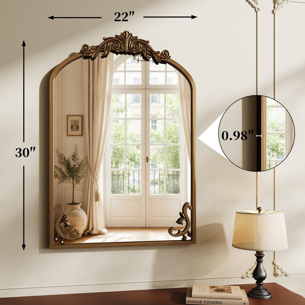 Vintage Wall Mirror, 30"x22" Arched Antique Mirror