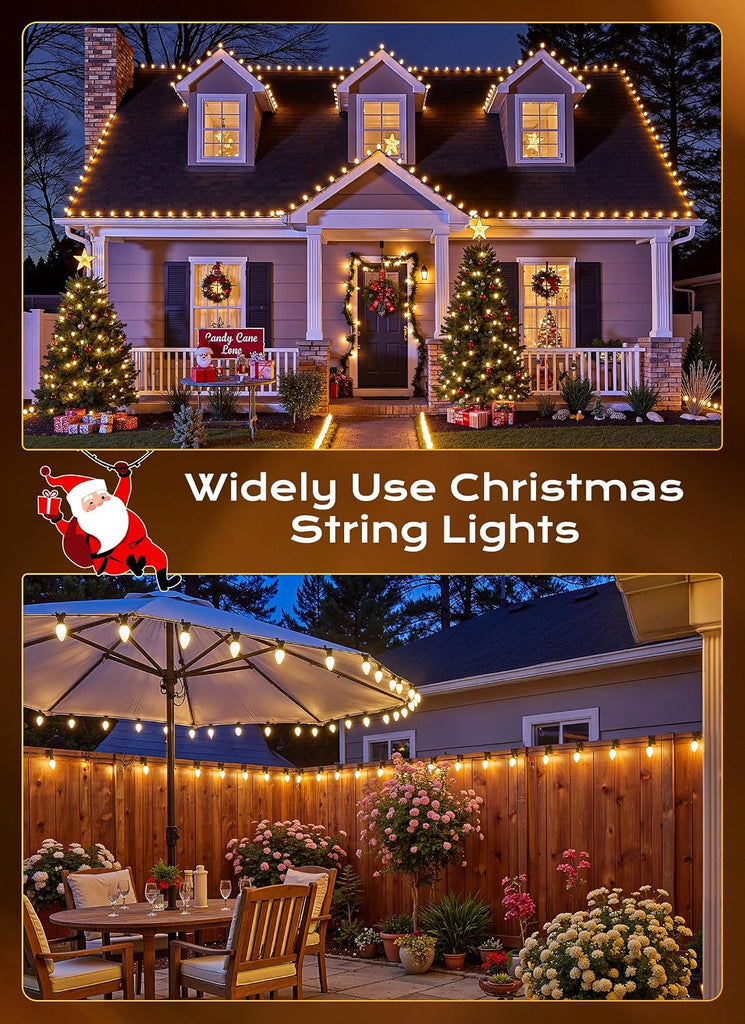 C9 LED Christmas Lights Outdoor, 100 FT 100 Warm White Connectable C9 String Lights for Christmas Tree Patio Roofline