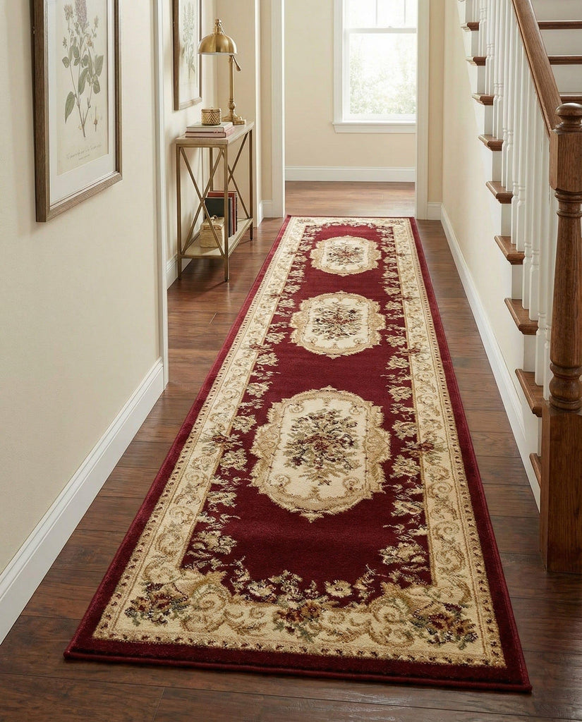 Chateau Rug - 12 Ft Runner Red Traditional Medallion Runner Rug - Elegant Old World Design s, Entryways, and