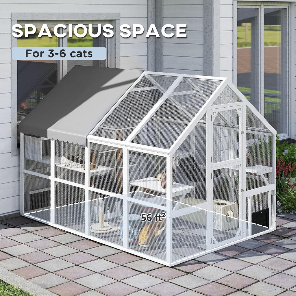 110" L Large Catio Outdoor Cat Enclosure for Multiple Kittens White