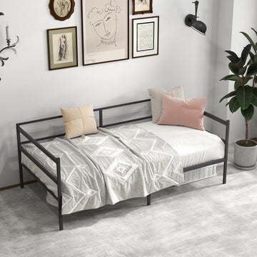 Metal Daybed Frame Twin Size, Heavy-Duty Steel Slats Support Sofa Bed, Platform Mattress Foundation, Multifunctional