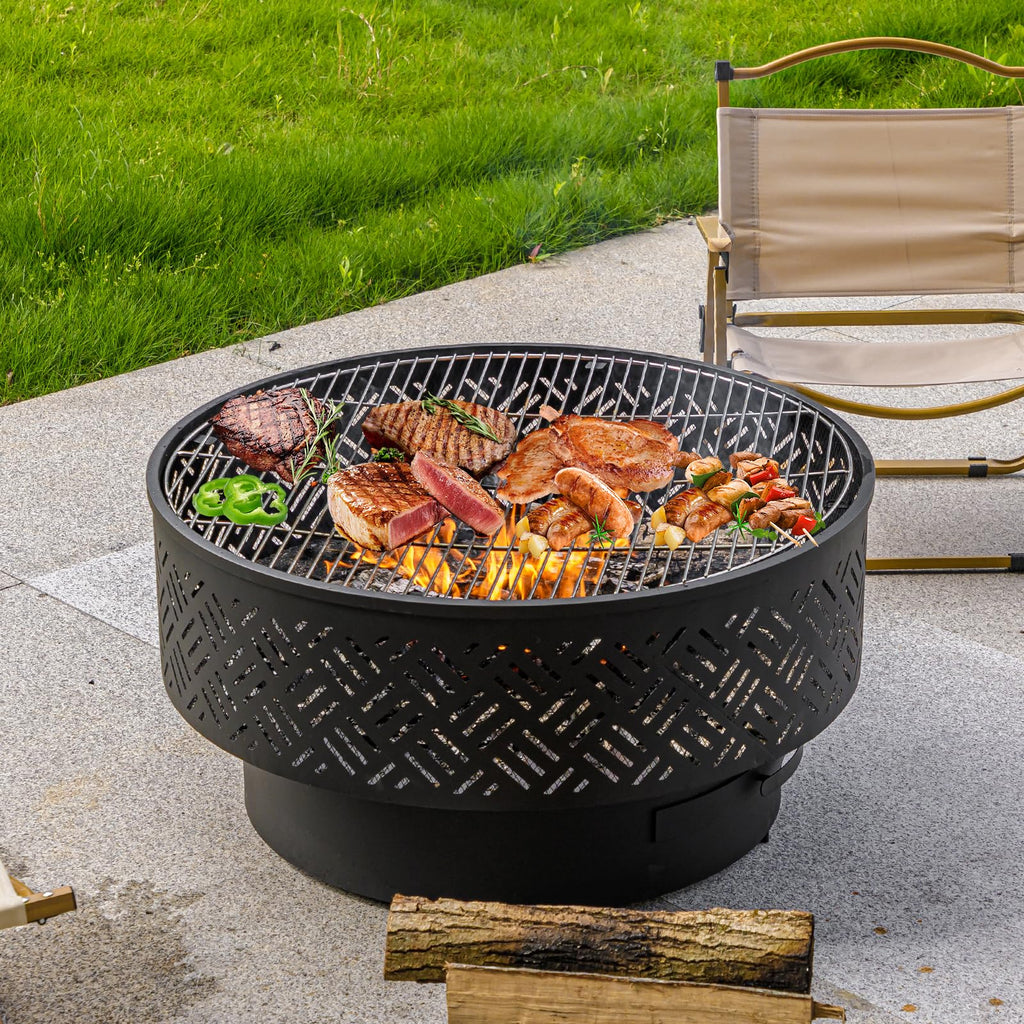 26 Inch Wood Burning Fire Pits with Grill & Lid