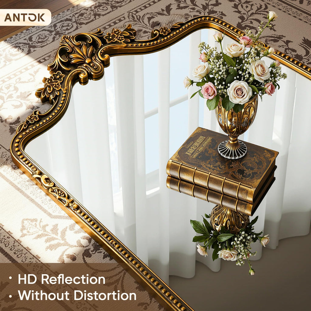 70"x28" Retro Full Length Mirror, Ornate Carved Floor Body Mirror