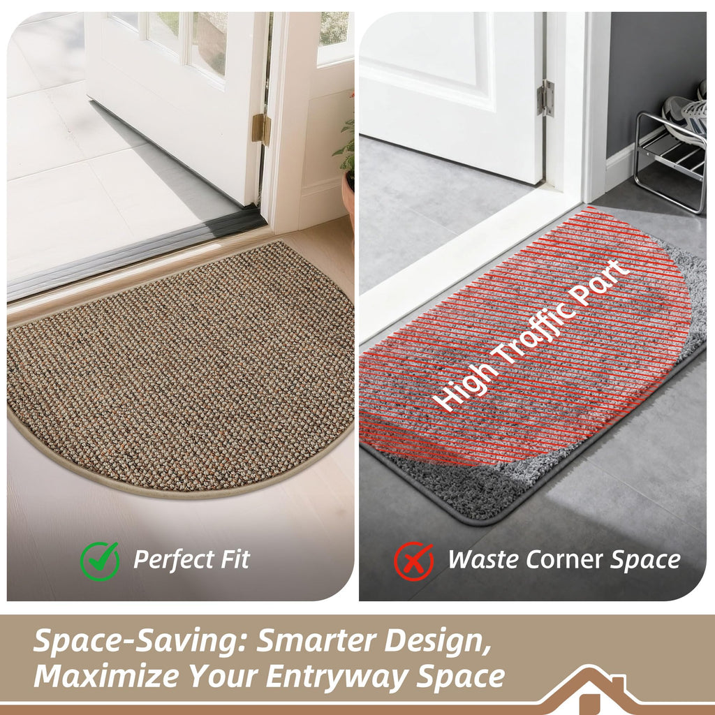 Dirt Trapper Door Mat 17" x 30" Half Circle Non Slip Rugs, Taupe