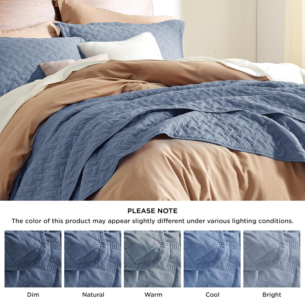 Quilts King - Lightweight Bedspreads King with Basket Weave Pattern, Soft Quilt Bedding Set, Mineral Blue Comforter