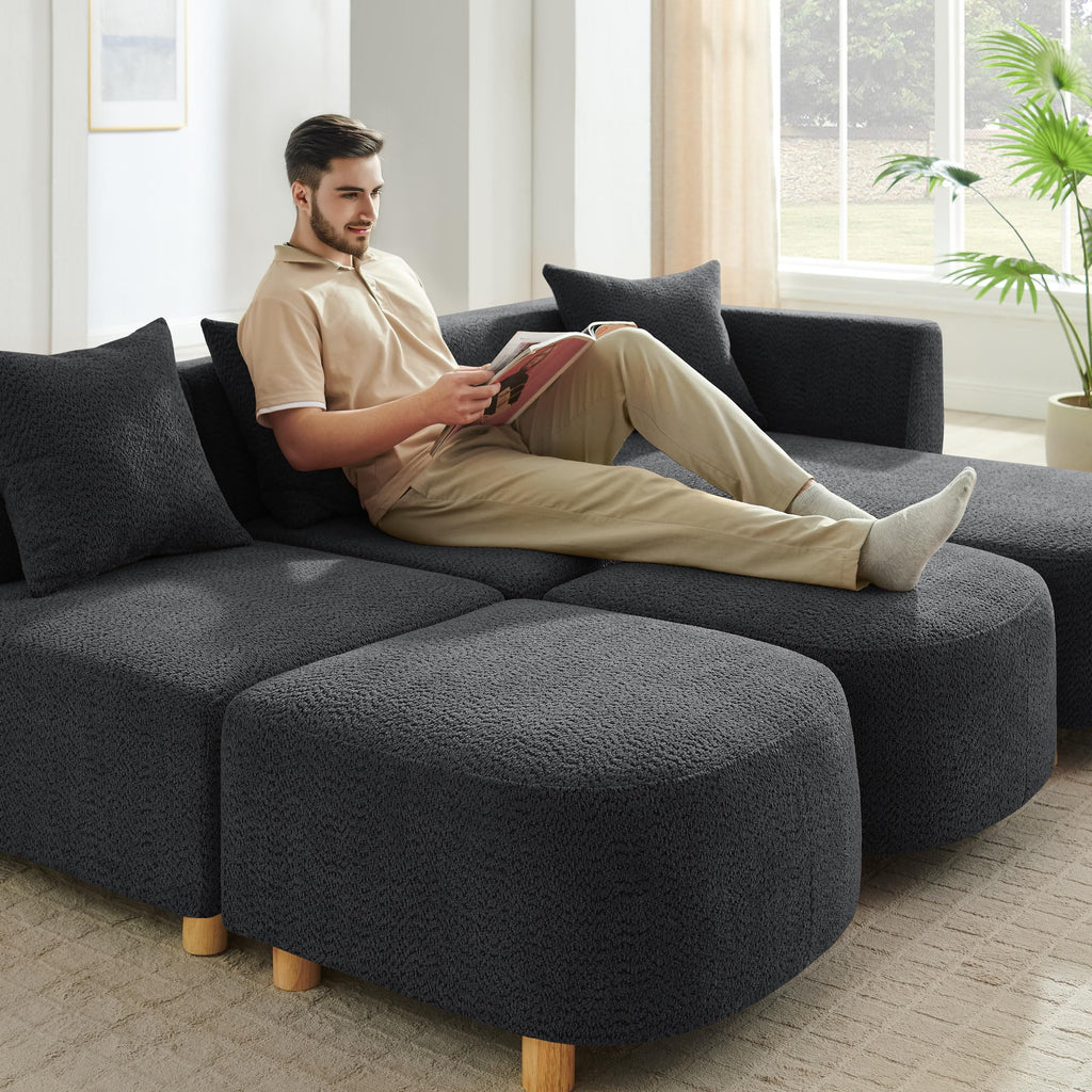 109.84" Modular Sectional Sofa with Pillows, 5-Seater, Dark Gray