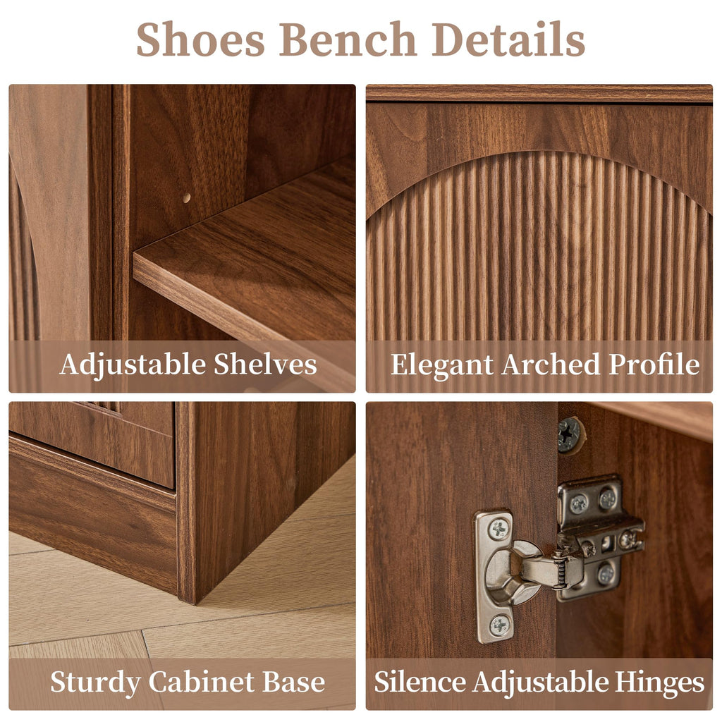 39.4" Fluted 2 Tier Shoe Storage Bench with Shelf