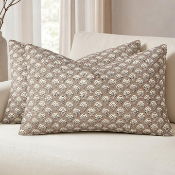 Floral Print Decorative Lumbar Pillow Covers 12x20 Light Taupe