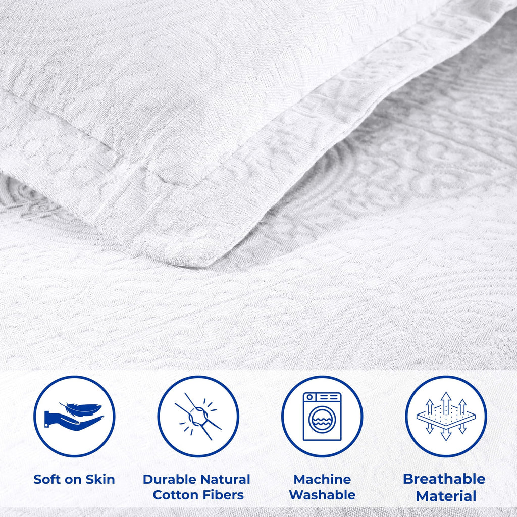 Cotton Bedspread, Jacquard Woven Matelasse Bedding, King, Ivory