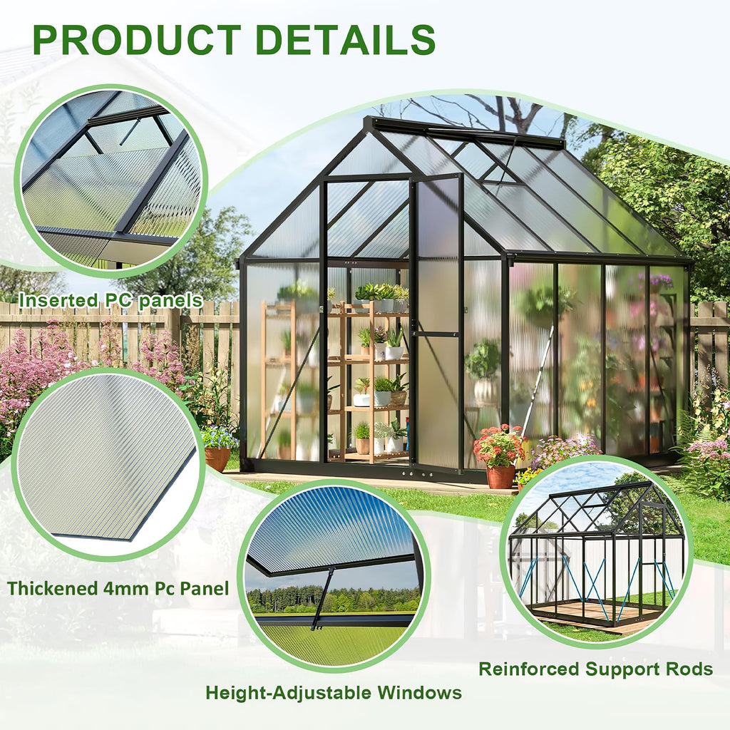 10x12 FT Walk-in Polycarbonate Heavy Duty Greenhouse