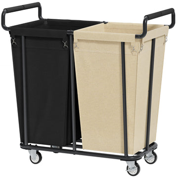 2 Section Heavy Duty Laundry Basket with Wheels, 360L