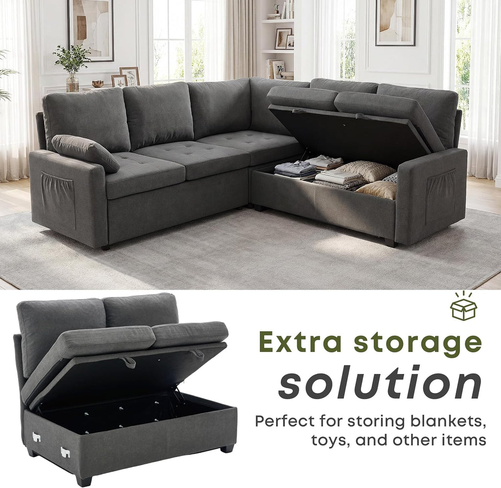 82" Pull Out Couch with Storage, Sleeper Sofa, 5 Seat L Shaped Sectional Couches , Modular Sectional Couch with