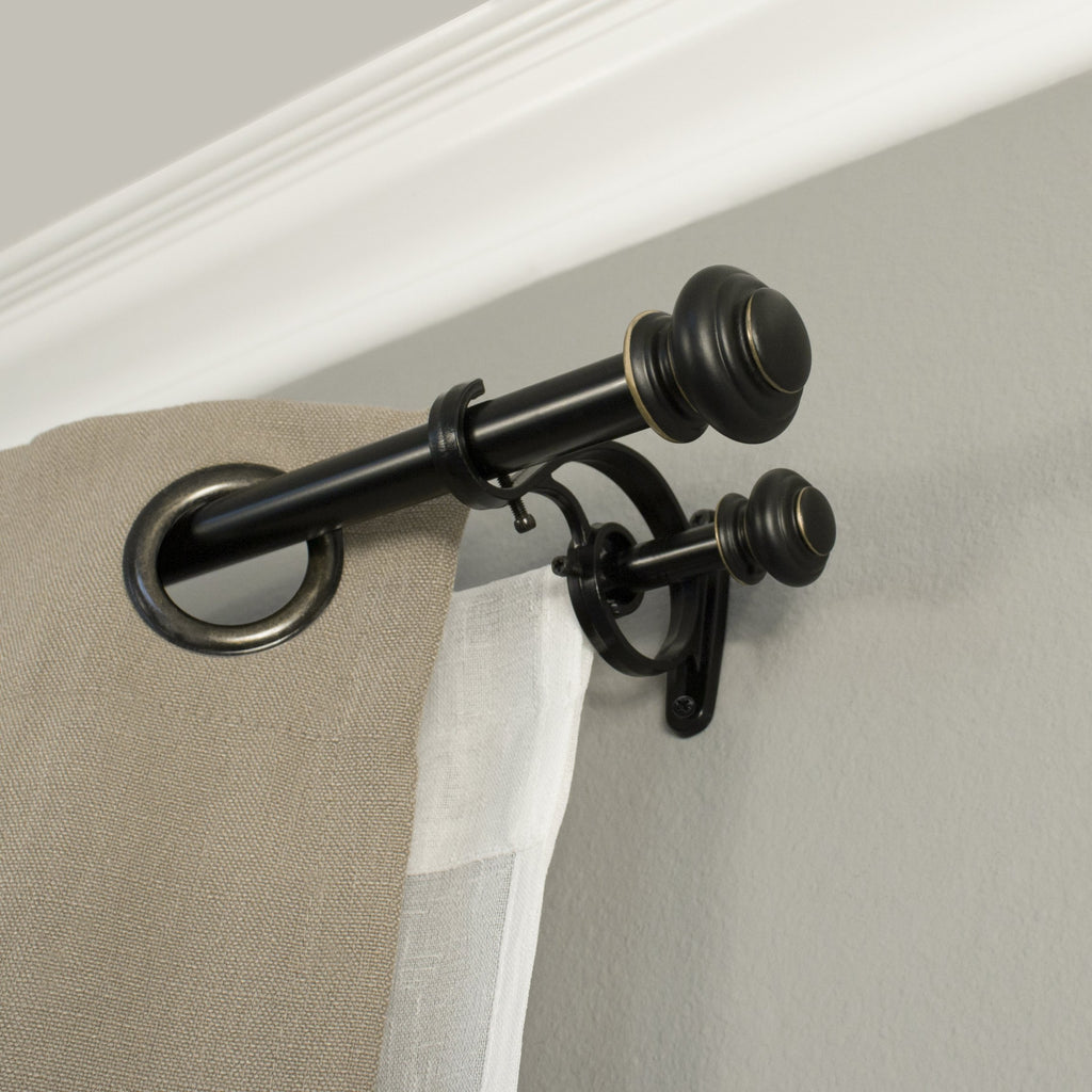 Urn Telescoping Double Drapery Rod Set, 36-72", Antique Bronze