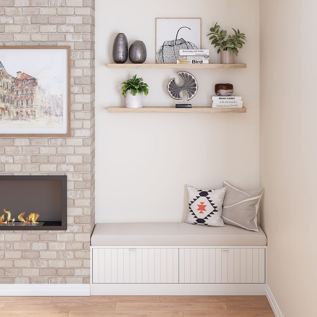 Floating Shelves for Wall, 48" Wood Wall Shelf Set of 2, with Invisible Brackets, 8" Deep, Oak Finish
