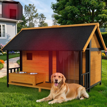 X-Large Outdoor Dog House with Insulated Liner & Dog Bowls